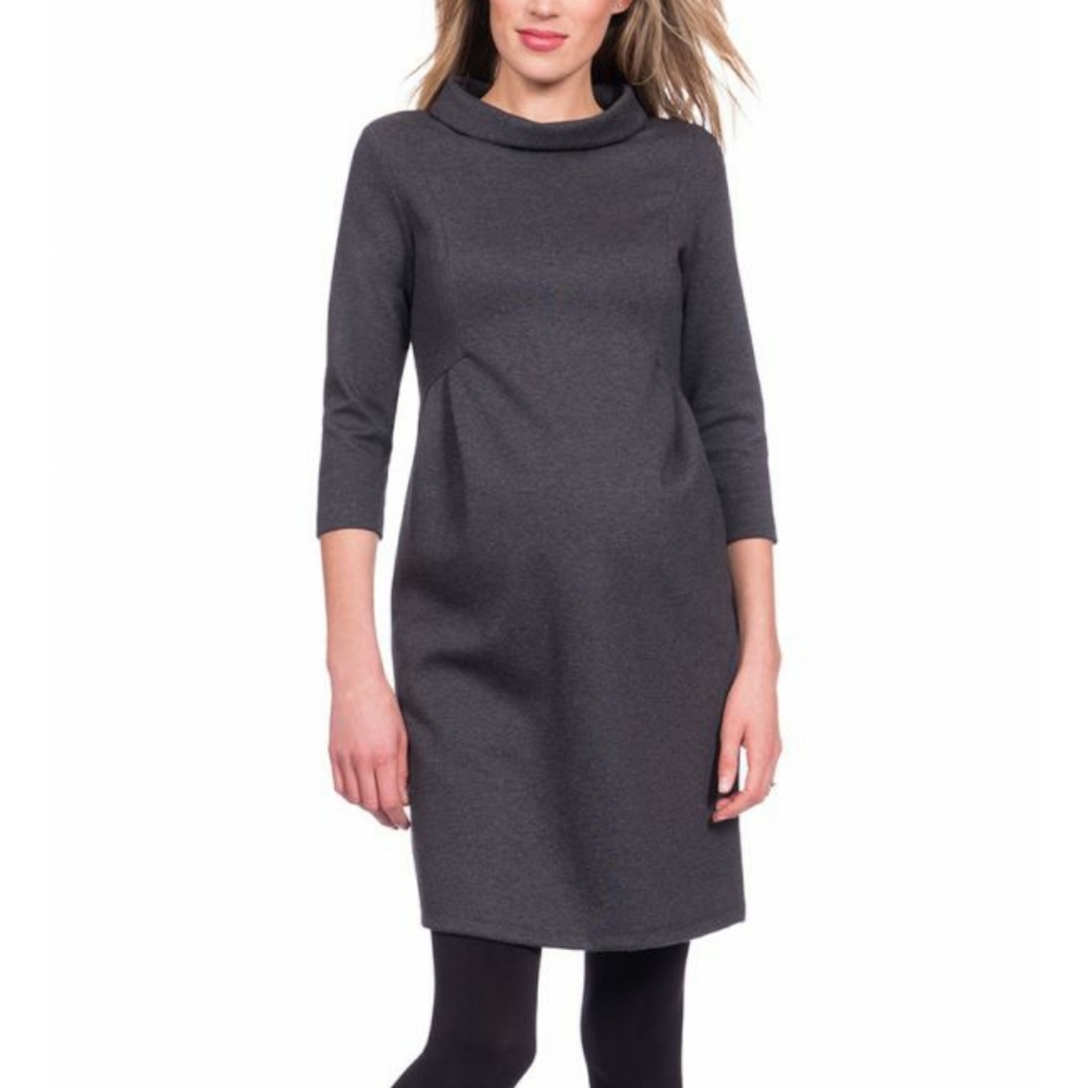 Seraphine charcoal funnel neck maternity dress